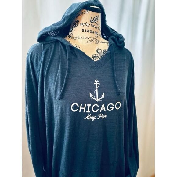 Soft As A Grape Women’s Size 2 Chicago Navy Pier Lightweight Hoodie • Drawstring - Picture 9 of 13